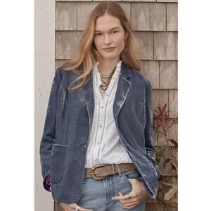 Sundance Women's Beau Blue Velvet Silk Lined Floral Blazer Jacket ,Size 4P, EUC